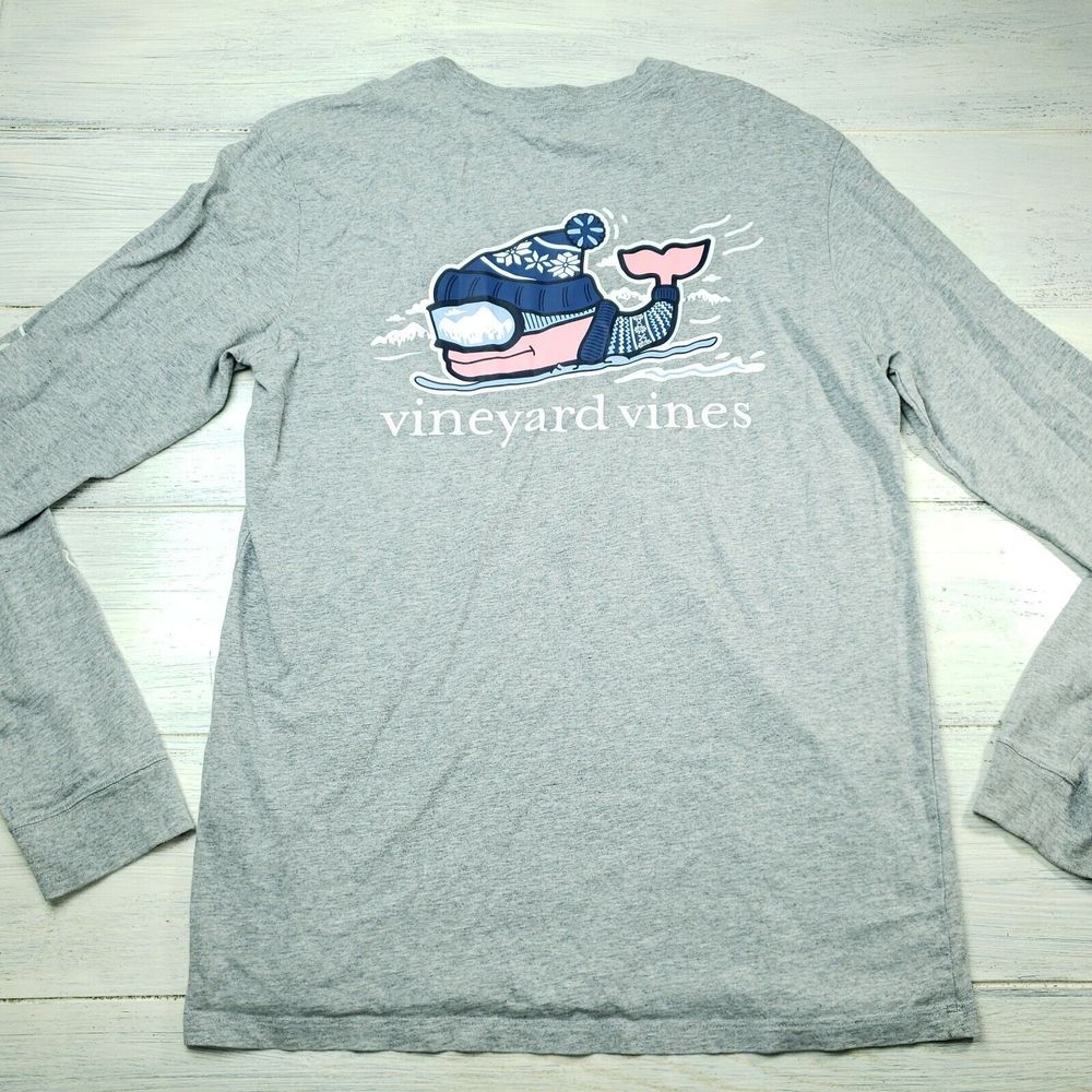 Vineyard Vines Shirt Snowboard Skiing Whale Long Sleeve Size Small Gray